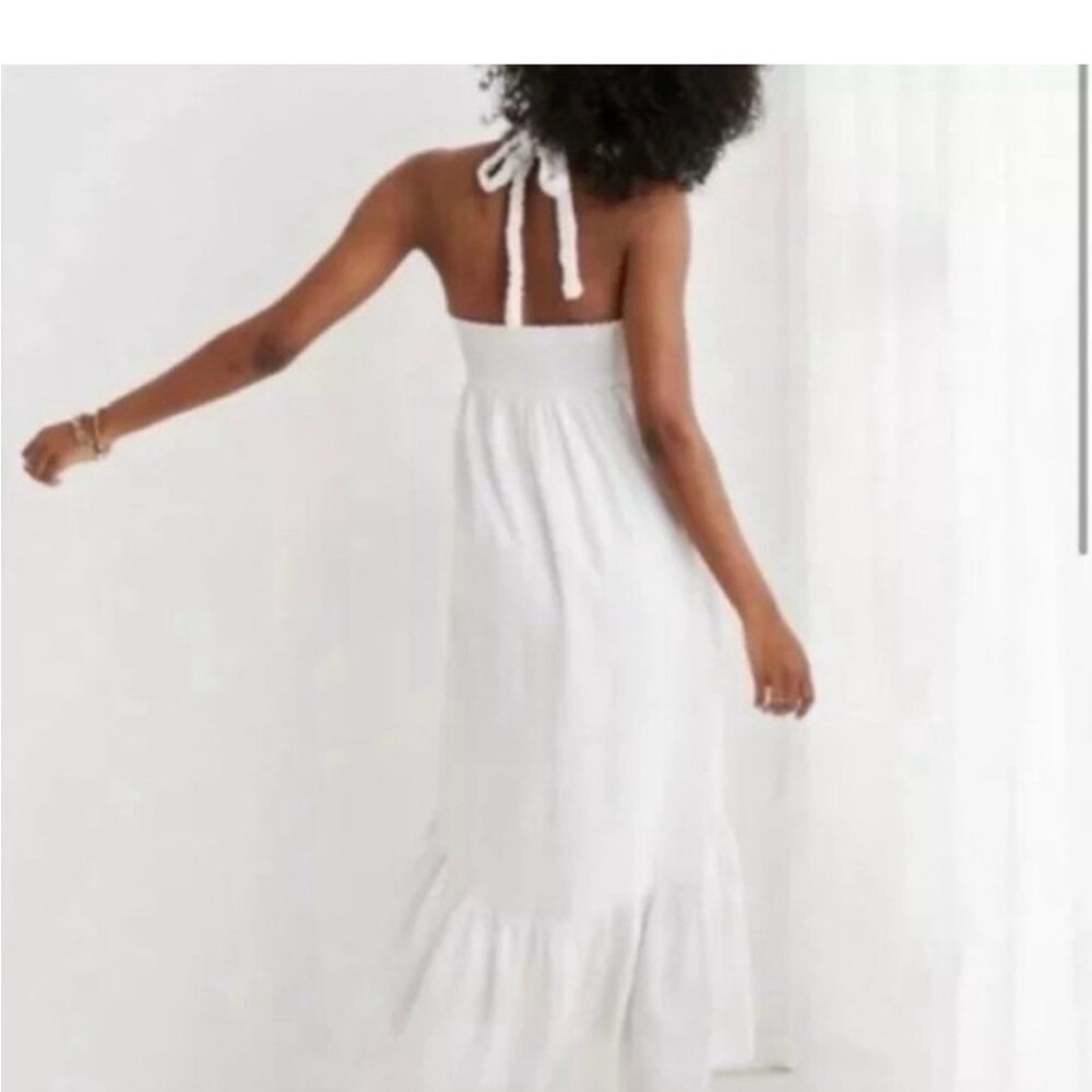 AERIE Linen Blend Braided Halter Hi Low Green Maxi Dress Large - Picture 11 of 11